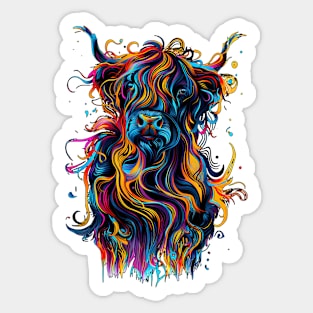 Colorful Highland Cow Sticker